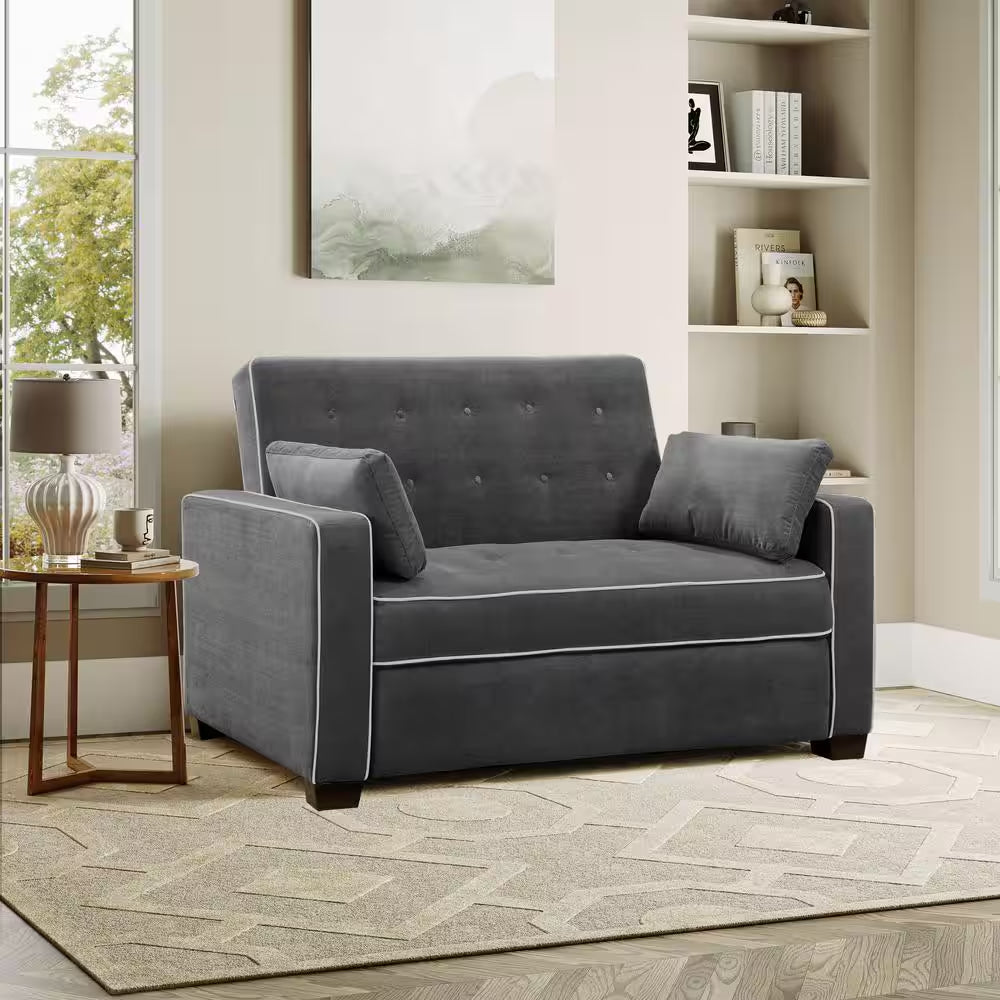 Augustus 73 In. Gray Polyester Queen Size 2-Seat Sofa Bed with Square Arms