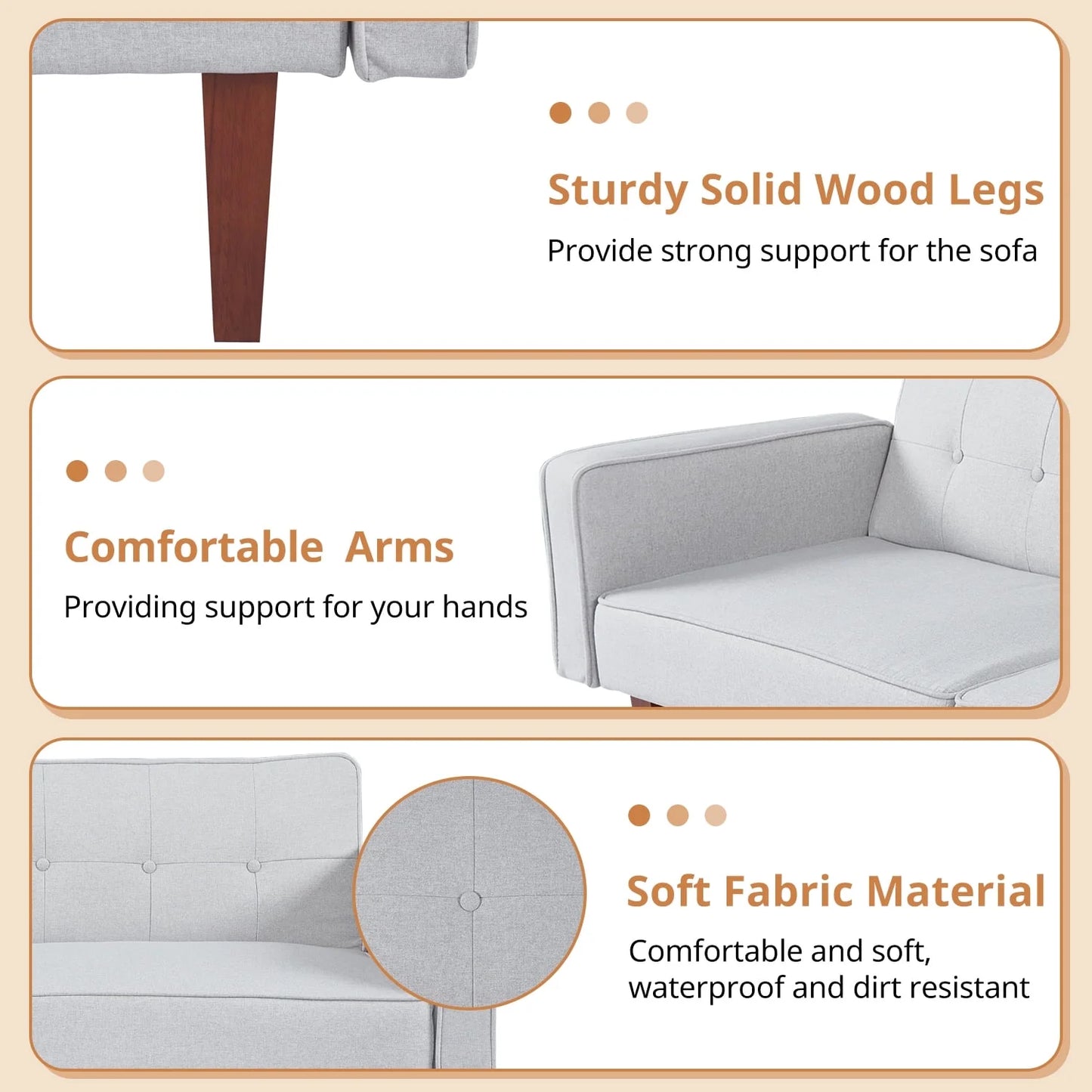 Modern Sofa, Convertible Memory Foam Sofa Futon for Living Room, Bedroom, Office,Apartment, Gray