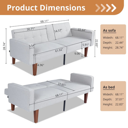Modern Sofa, Convertible Memory Foam Sofa Futon for Living Room, Bedroom, Office,Apartment, Gray