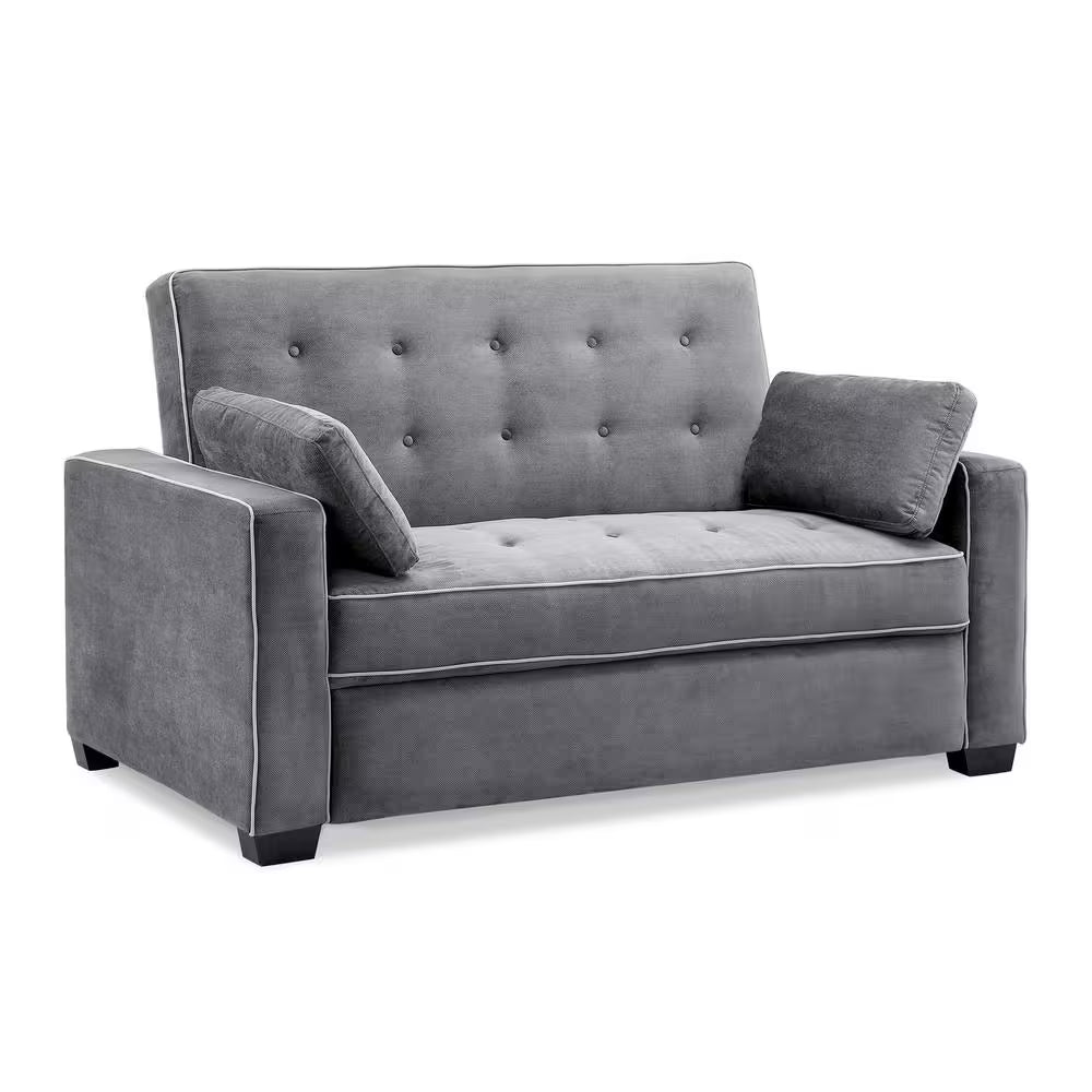 Augustus 73 In. Gray Polyester Queen Size 2-Seat Sofa Bed with Square Arms