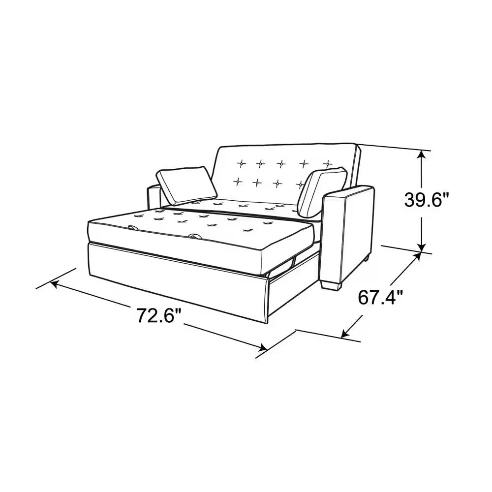Augustus 73 In. Gray Polyester Queen Size 2-Seat Sofa Bed with Square Arms
