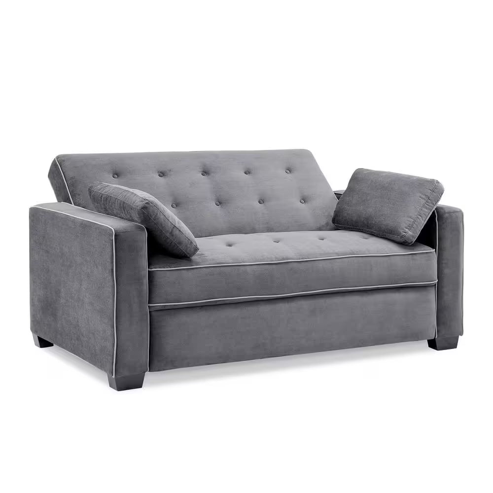 Augustus 73 In. Gray Polyester Queen Size 2-Seat Sofa Bed with Square Arms