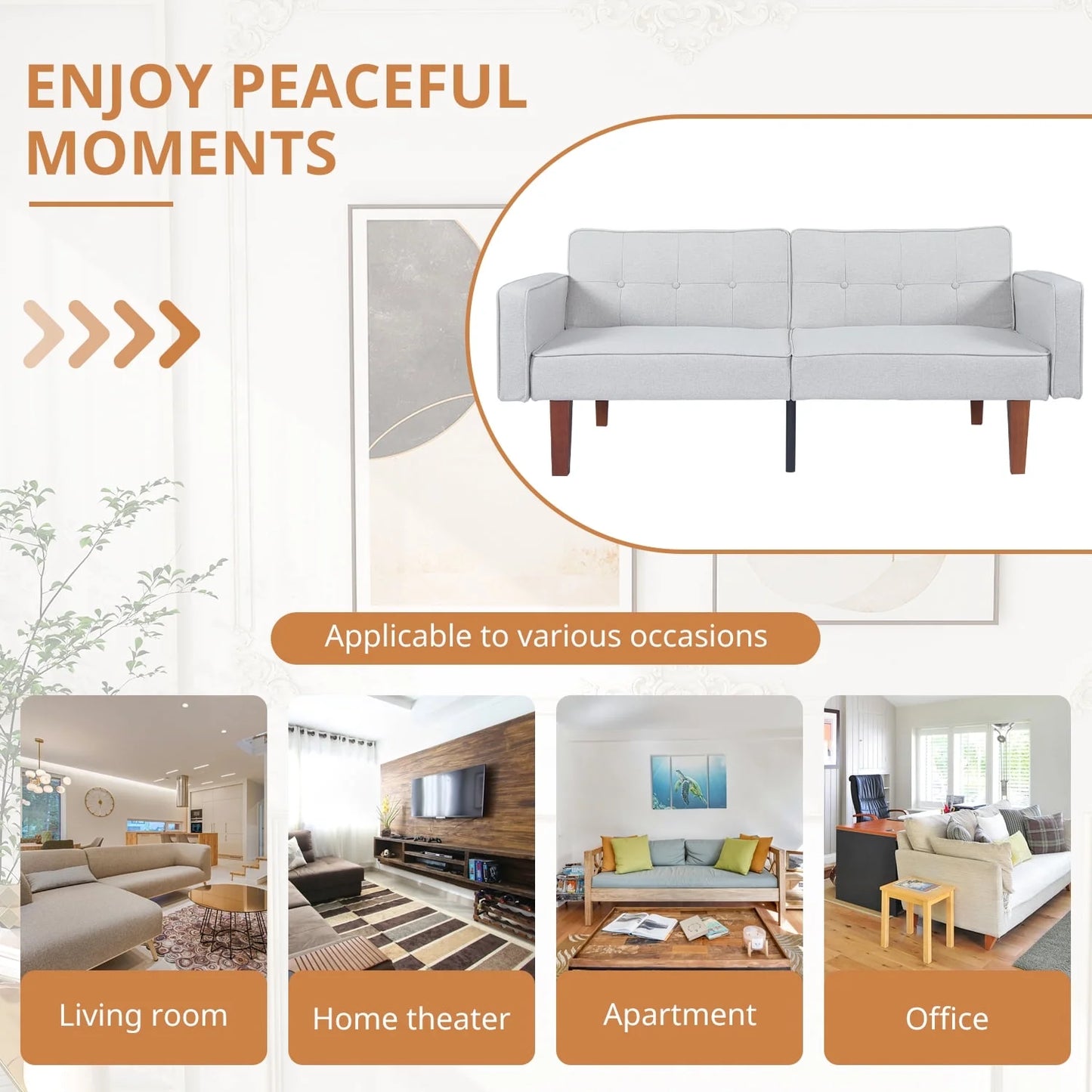 Modern Sofa, Convertible Memory Foam Sofa Futon for Living Room, Bedroom, Office,Apartment, Gray