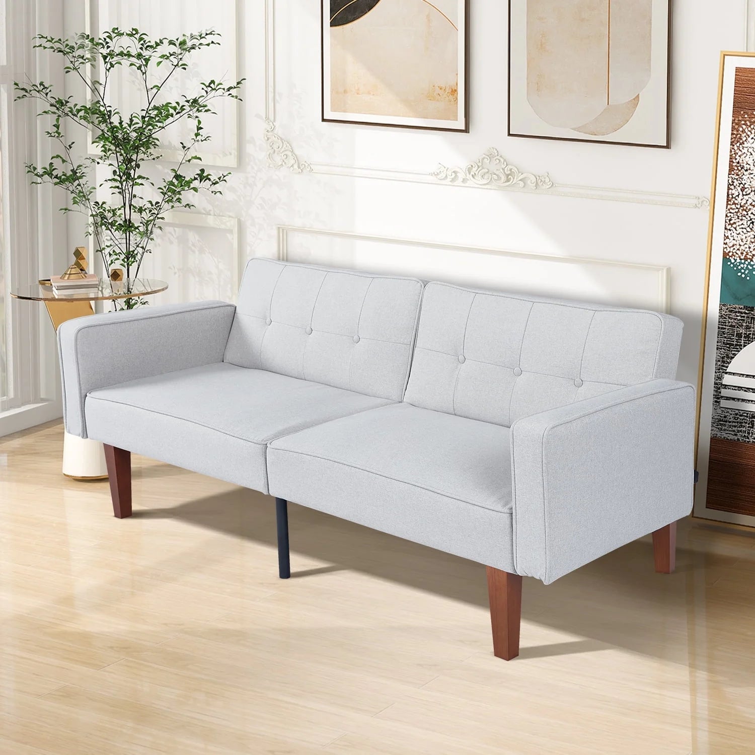 Modern Sofa, Convertible Memory Foam Sofa Futon for Living Room, Bedroom, Office,Apartment, Gray