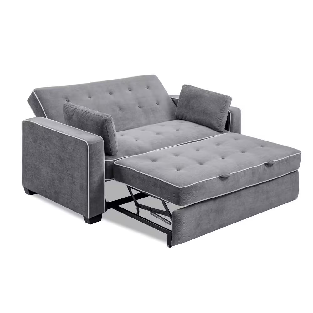 Augustus 73 In. Gray Polyester Queen Size 2-Seat Sofa Bed with Square Arms
