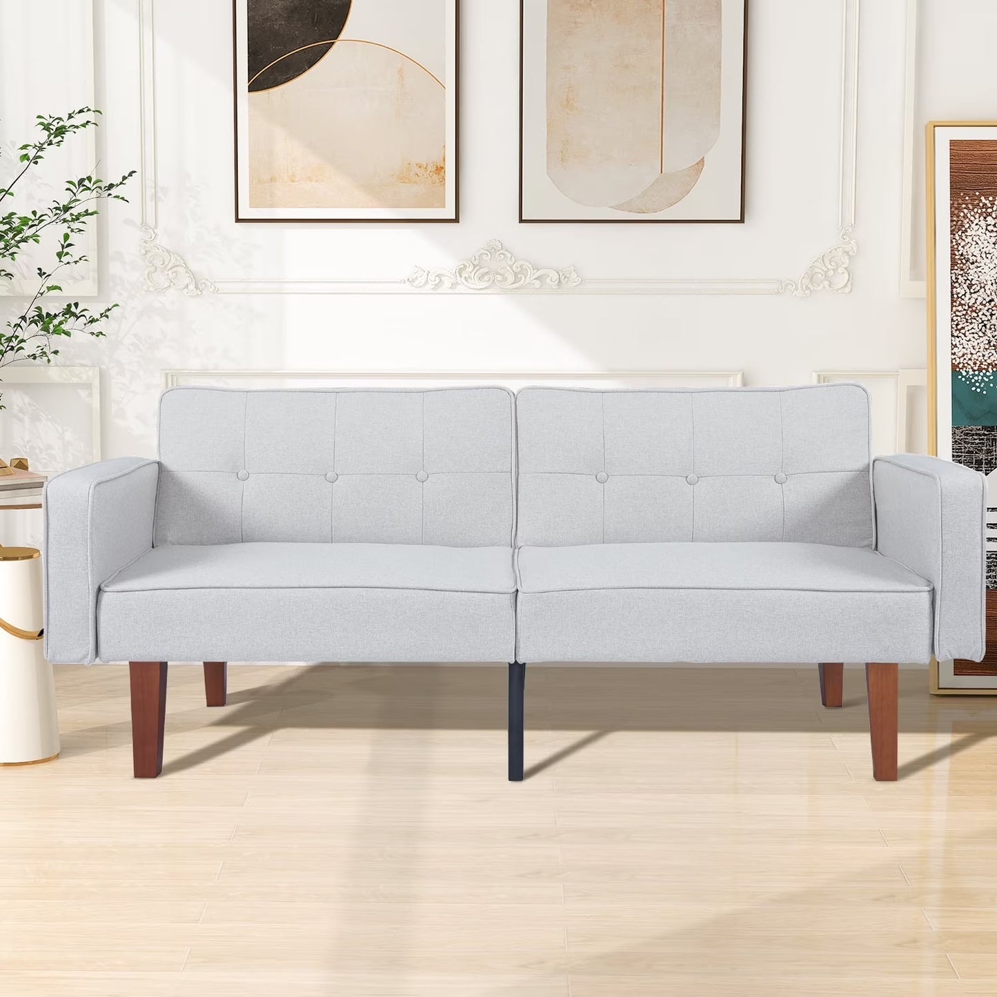 Modern Sofa, Convertible Memory Foam Sofa Futon for Living Room, Bedroom, Office,Apartment, Gray