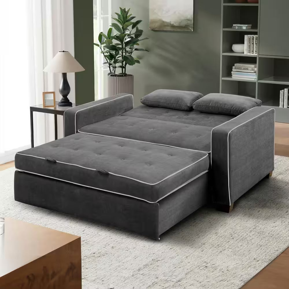 Augustus 73 In. Gray Polyester Queen Size 2-Seat Sofa Bed with Square Arms